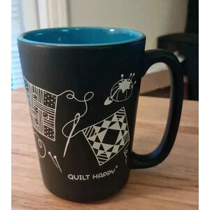 Quilt Happy Scribbles Coffee Mug 12 Ounces Black Mug Blue Inside Quilter Gift